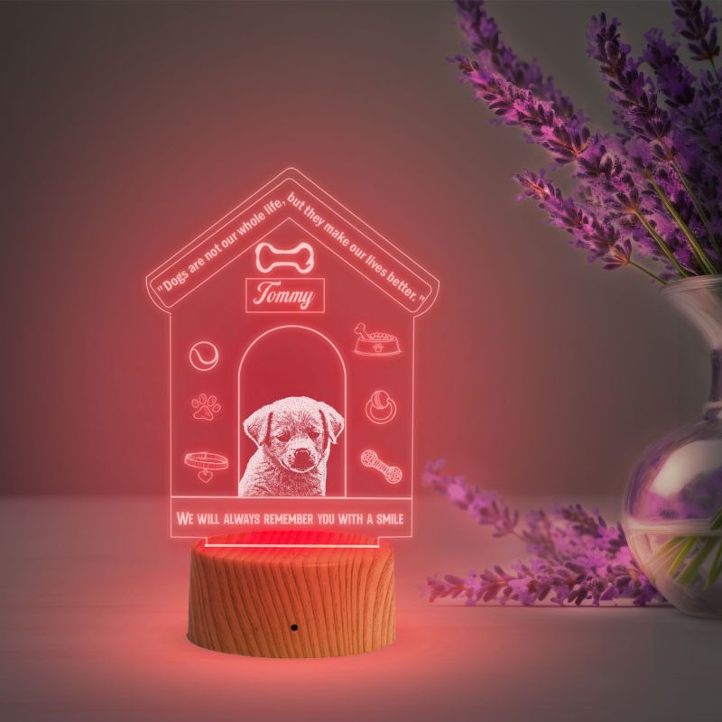 Personalized Dog Table Night Lamp with Automatic Color Changing Light Customized with Name & Photo  Pet Memorial Gift  Birthday Gift for Dog